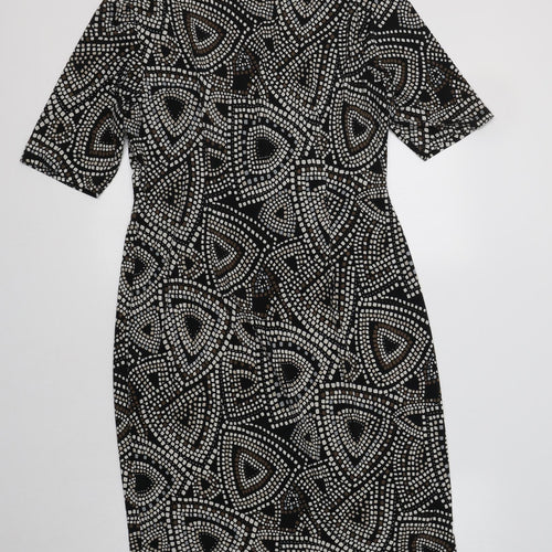 Cleo Womens Black Geometric Polyester A-Line  Size 10  V-Neck