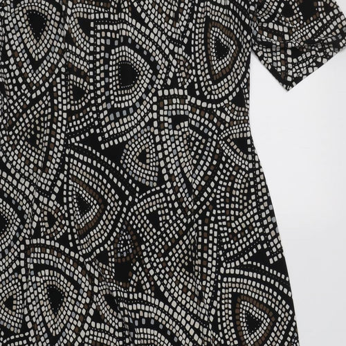 Cleo Womens Black Geometric Polyester A-Line  Size 10  V-Neck