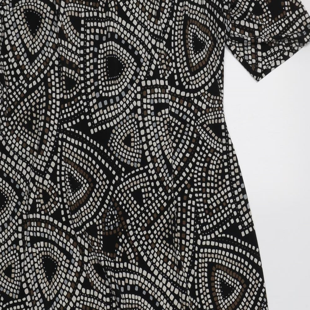 Cleo Womens Black Geometric Polyester A-Line  Size 10  V-Neck