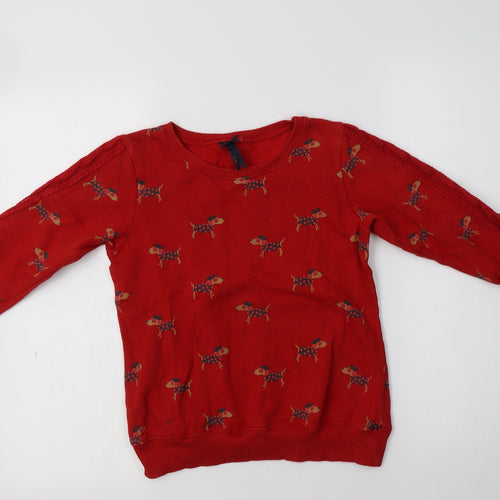 NEXT Girls Red  Cotton Pullover Sweatshirt Size 10 Years   - Dog Print
