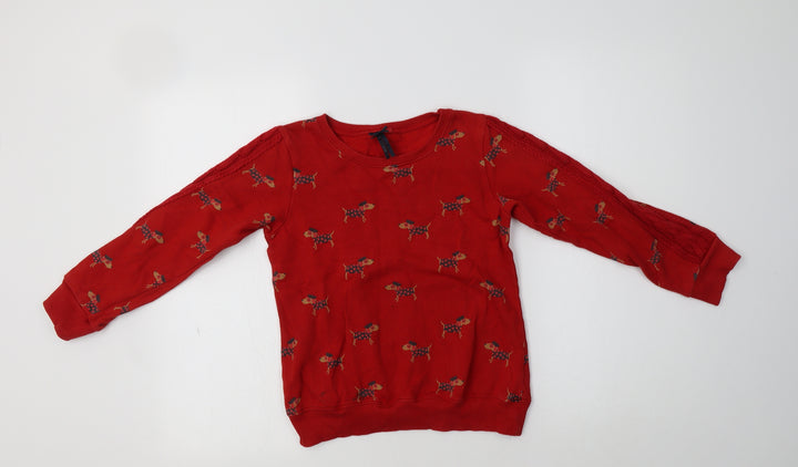 NEXT Girls Red  Cotton Pullover Sweatshirt Size 10 Years   - Dog Print