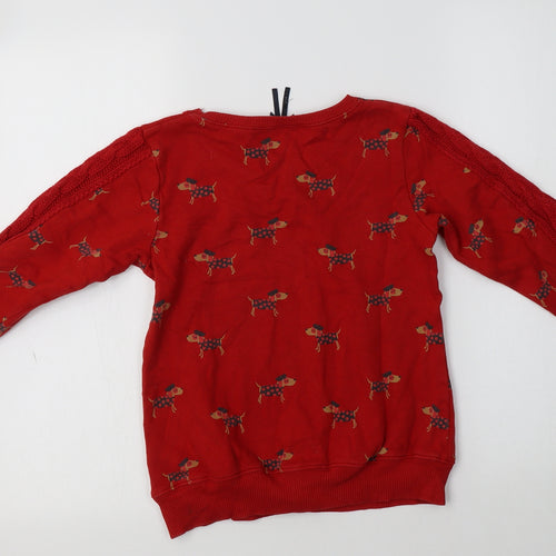 NEXT Girls Red  Cotton Pullover Sweatshirt Size 10 Years   - Dog Print