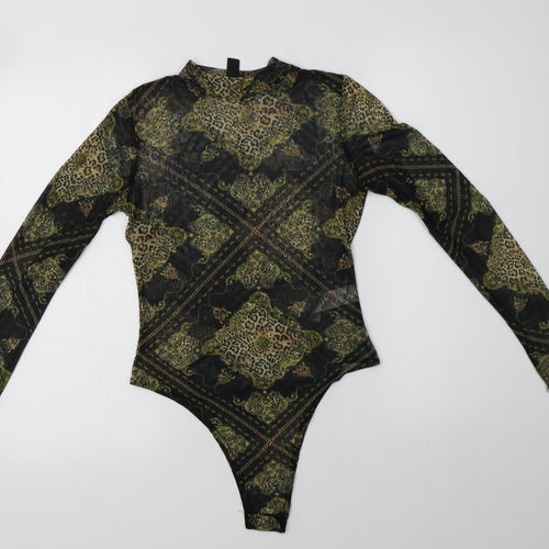 New Look Womens Black Paisley Polyester Bodysuit One-Piece Size 10