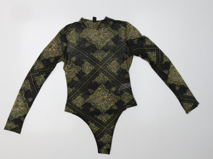New Look Womens Black Paisley Polyester Bodysuit One-Piece Size 10