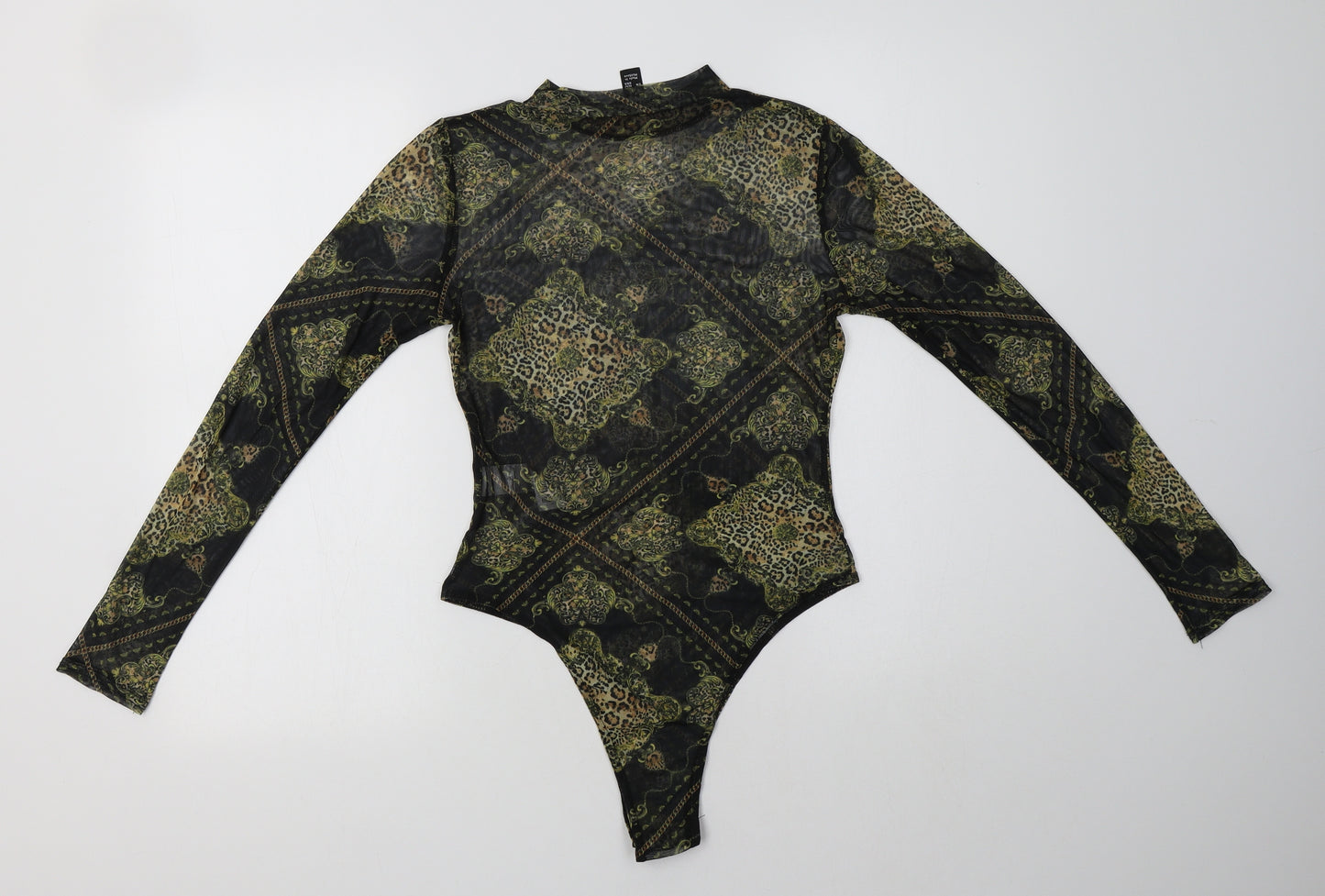 New Look Womens Black Paisley Polyester Bodysuit One-Piece Size 10
