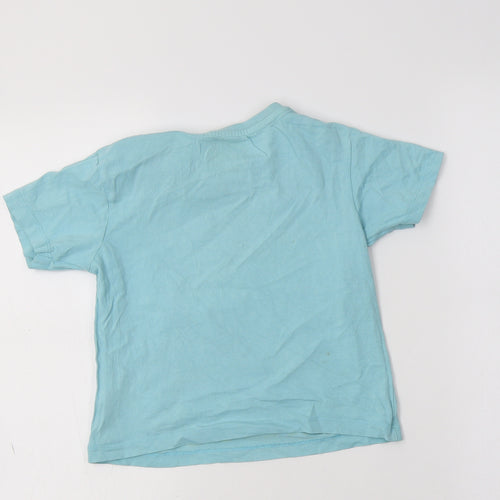 Blue Zoo  Boys Blue  Cotton Basic T-Shirt Size 4-5 Years Crew Neck  - Lizard