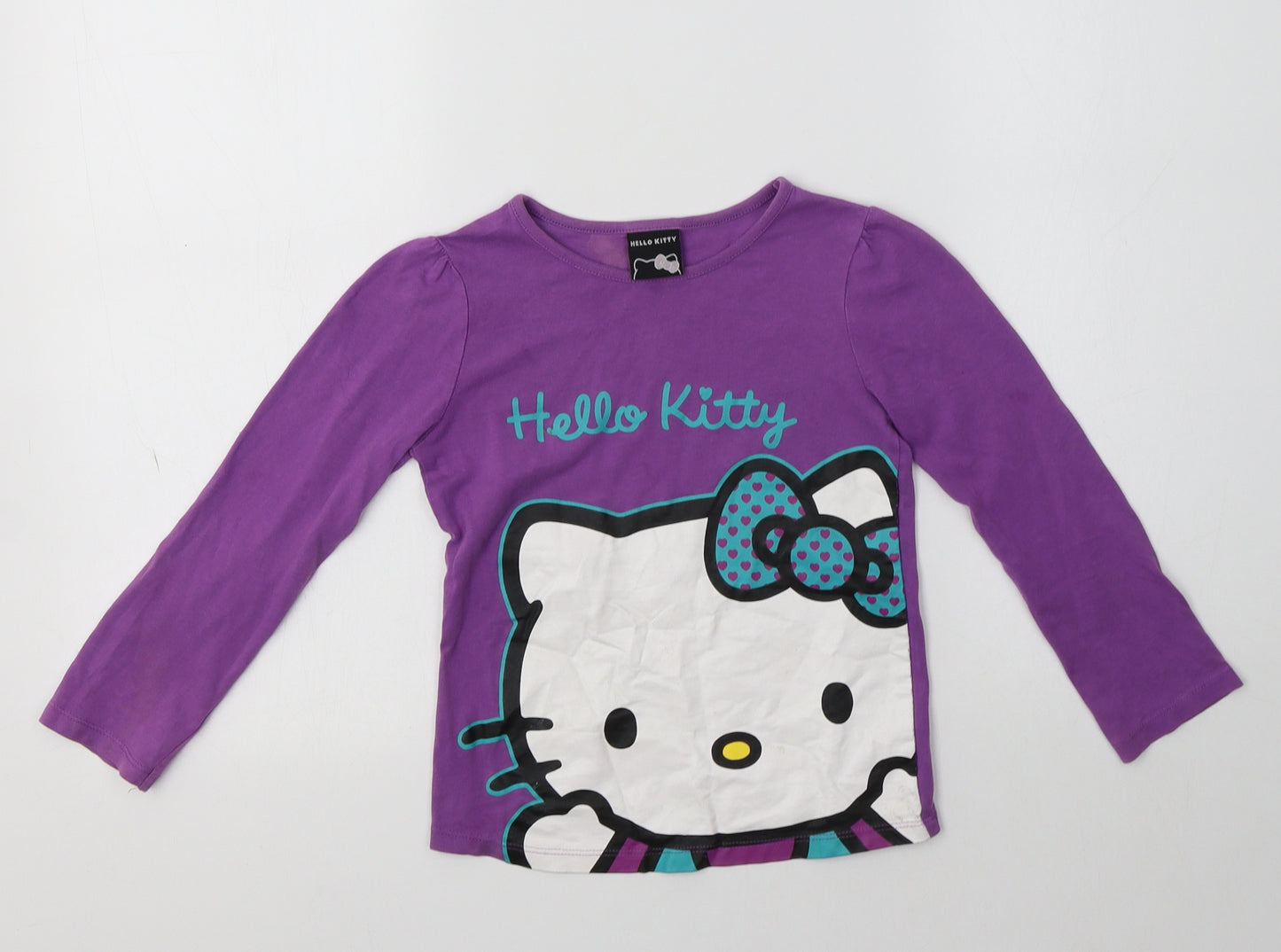 George Girls Purple  Cotton Basic T-Shirt Size 5-6 Years Crew Neck  - Hello Kitty