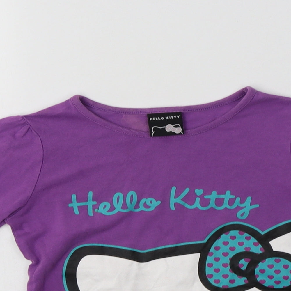 George Girls Purple  Cotton Basic T-Shirt Size 5-6 Years Crew Neck  - Hello Kitty