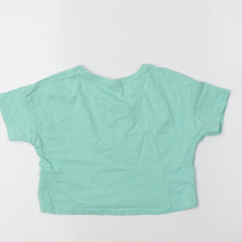 Matalan Girls Green  Cotton Cropped T-Shirt Size 7 Years Crew Neck  - Dog