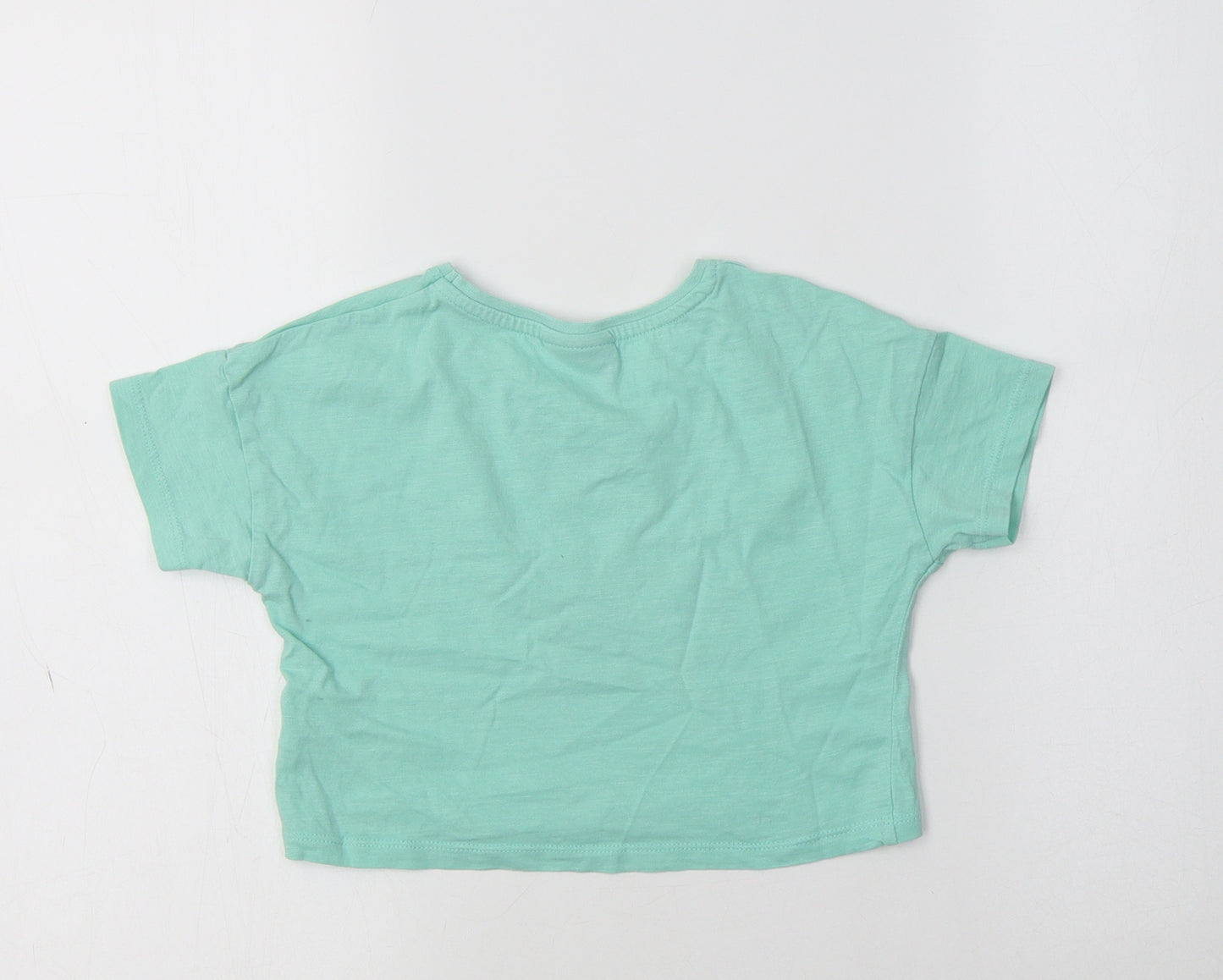 Matalan Girls Green  Cotton Cropped T-Shirt Size 7 Years Crew Neck  - Dog