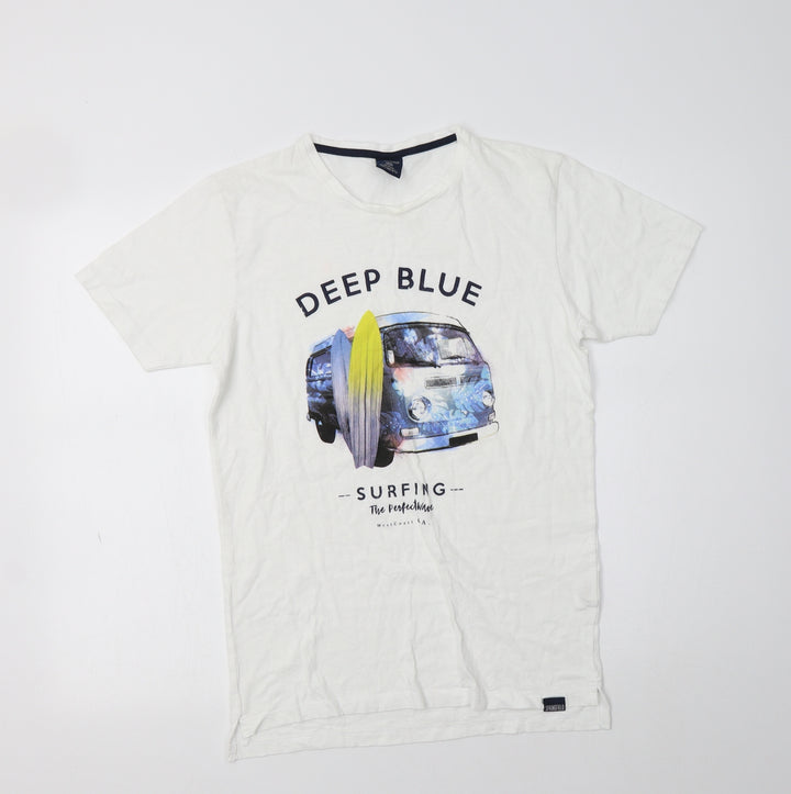 Springfield Womens White Cotton Basic T-Shirt Size XS Crew Neck - Deep Blue