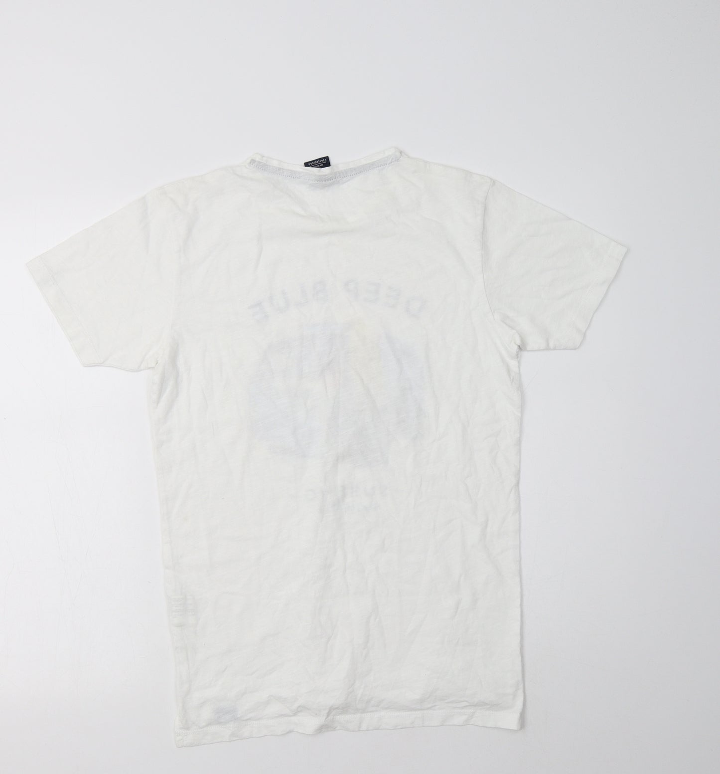 Springfield Womens White  Cotton Basic T-Shirt Size XS Crew Neck - Deep Blue