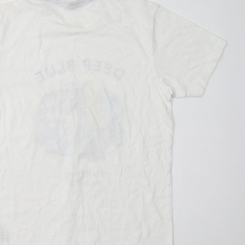 Springfield Womens White  Cotton Basic T-Shirt Size XS Crew Neck - Deep Blue