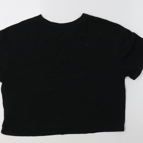 George Girls Black  Cotton Cropped T-Shirt Size 12-13 Years Crew Neck  - Sun