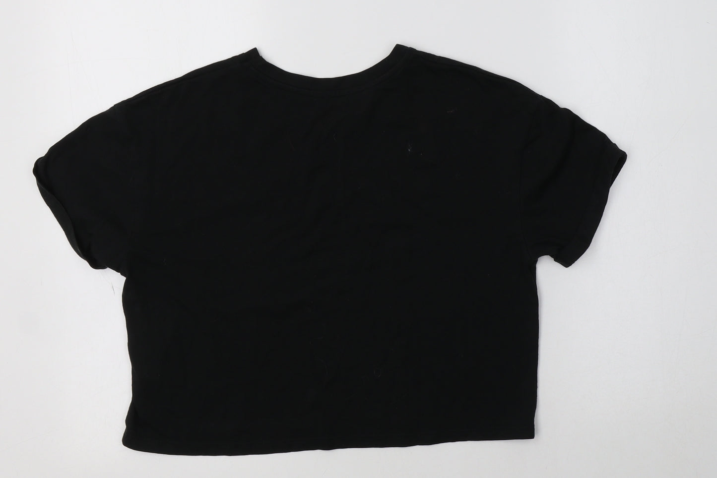 George Girls Black  Cotton Cropped T-Shirt Size 12-13 Years Crew Neck  - Sun
