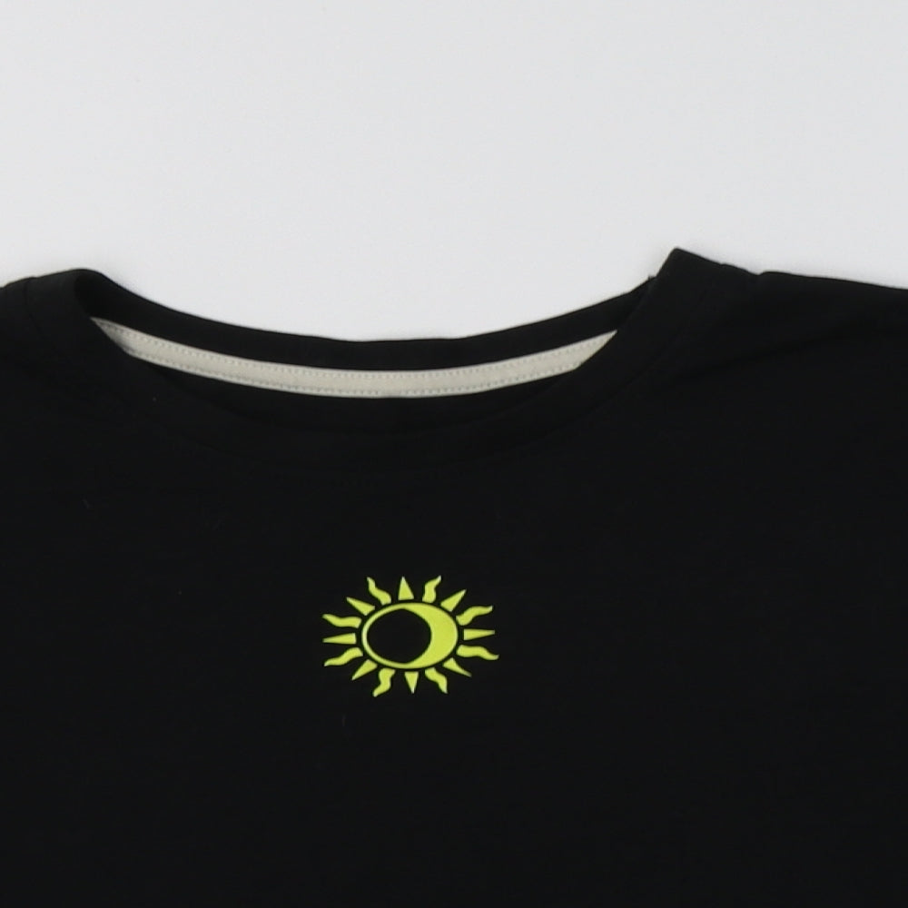 George Girls Black  Cotton Cropped T-Shirt Size 12-13 Years Crew Neck  - Sun