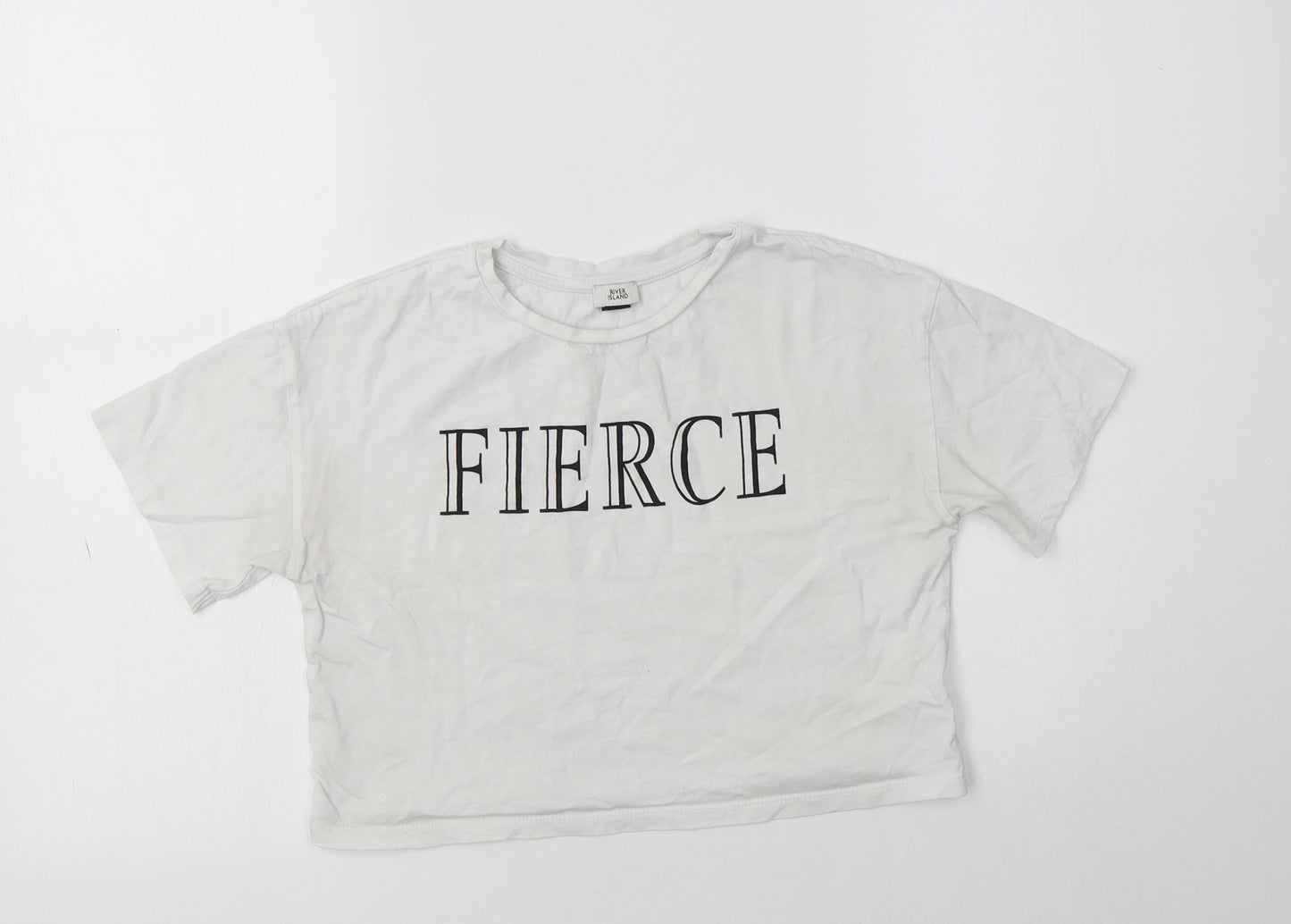 River Island Girls White  Cotton Cropped Polo Size 9-10 Years Crew Neck  - Fierce