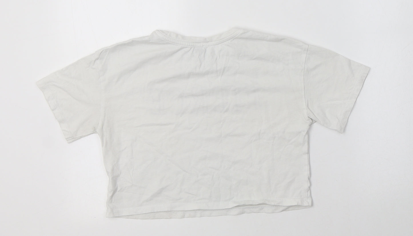 River Island Girls White  Cotton Cropped Polo Size 9-10 Years Crew Neck  - Fierce