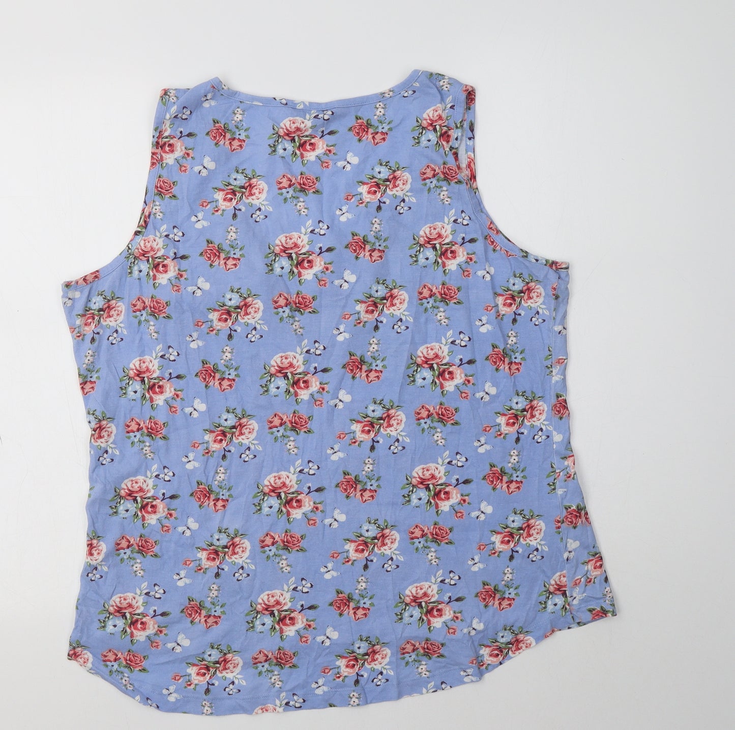 Miso Womens Blue Floral Cotton Basic Tank Size XL Scoop Neck