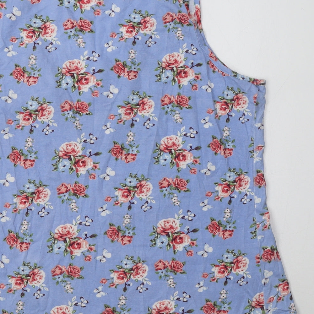 Miso Womens Blue Floral Cotton Basic Tank Size XL Scoop Neck