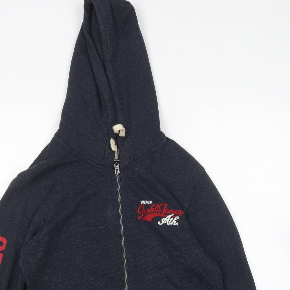 JACK & JONES Mens Blue  Cotton Full Zip Hoodie Size M