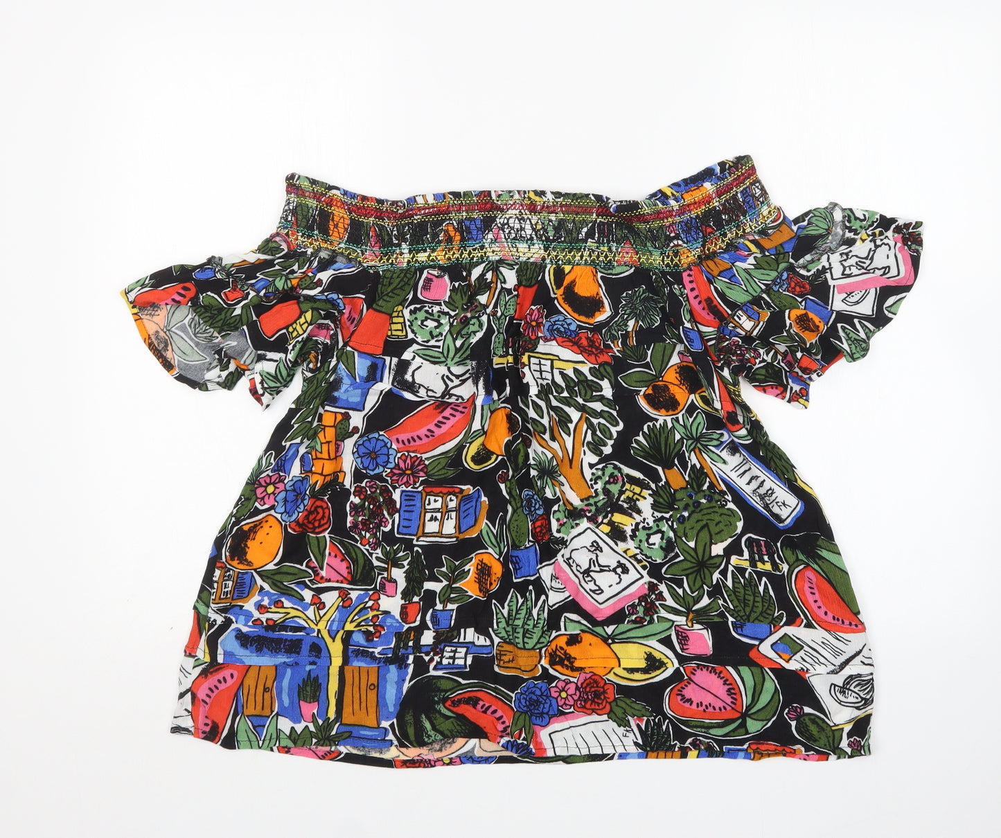 NEXT Womens Multicoloured Floral Viscose Basic Blouse Size 16 Boat Neck