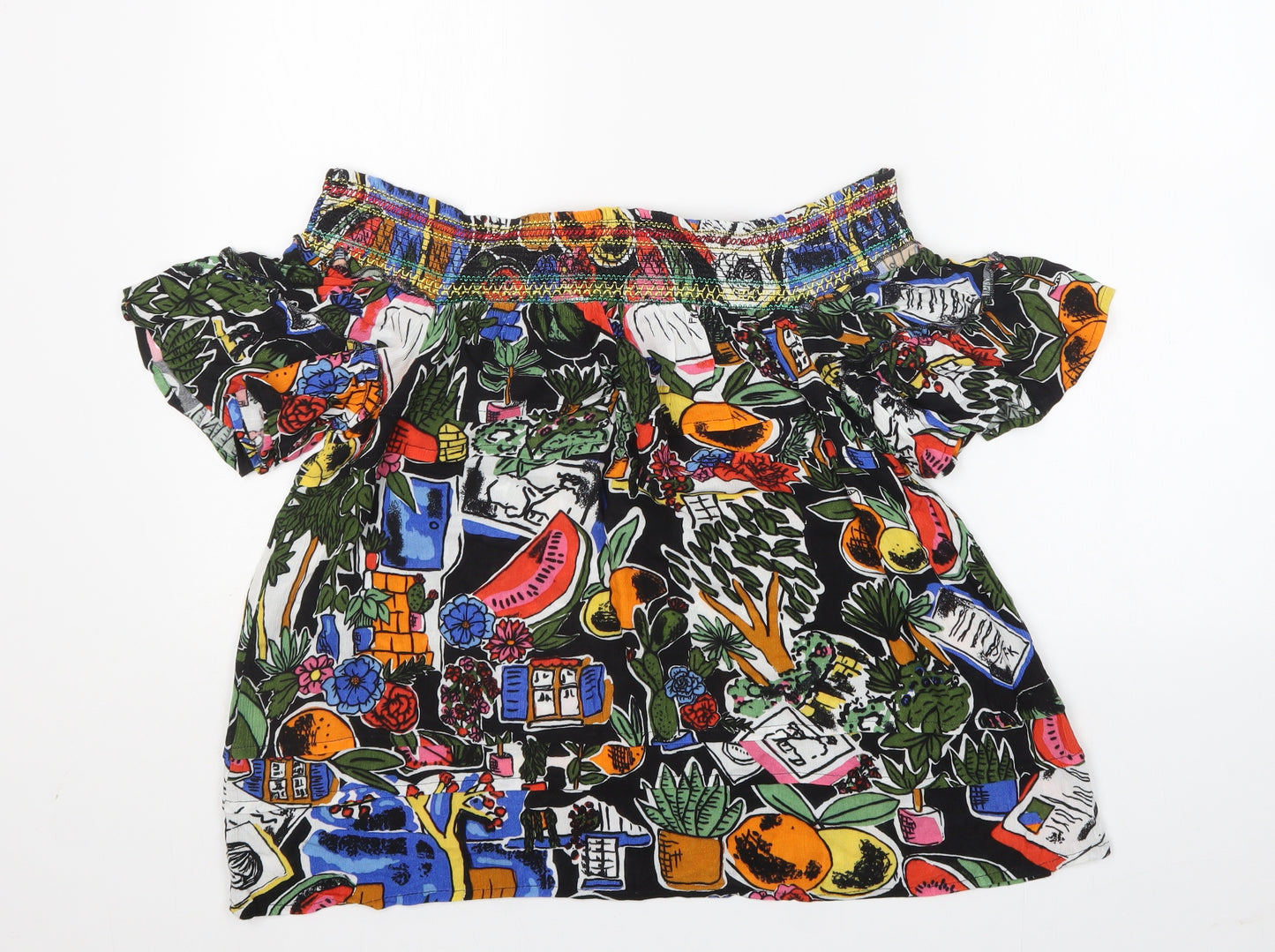 NEXT Womens Multicoloured Floral Viscose Basic Blouse Size 16 Boat Neck