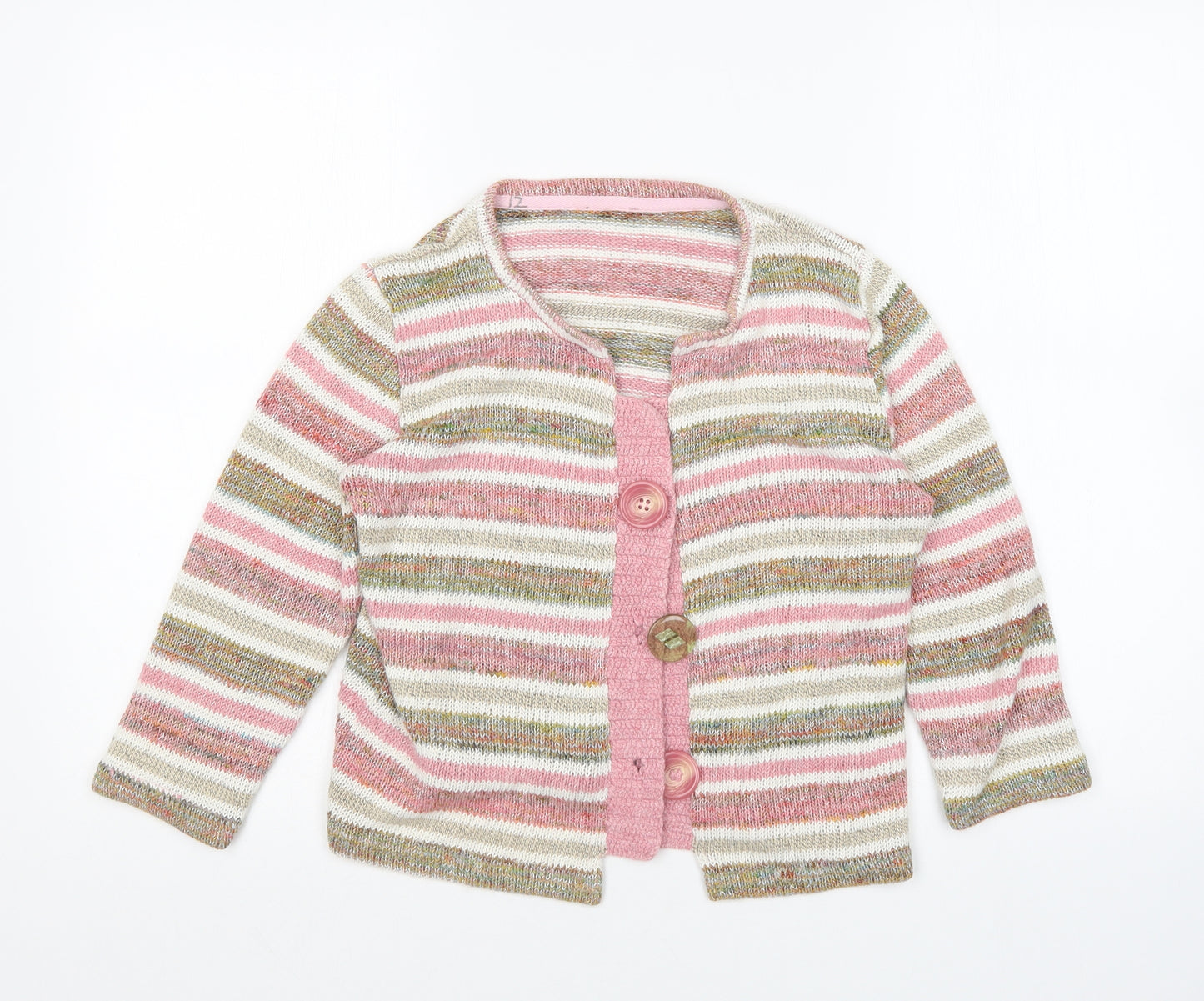 Per Una Womens Multicoloured Round Neck Striped Acrylic Cardigan Jumper Size 14