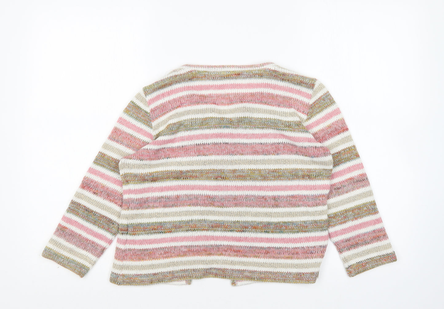 Per Una Womens Multicoloured Round Neck Striped Acrylic Cardigan Jumper Size 14