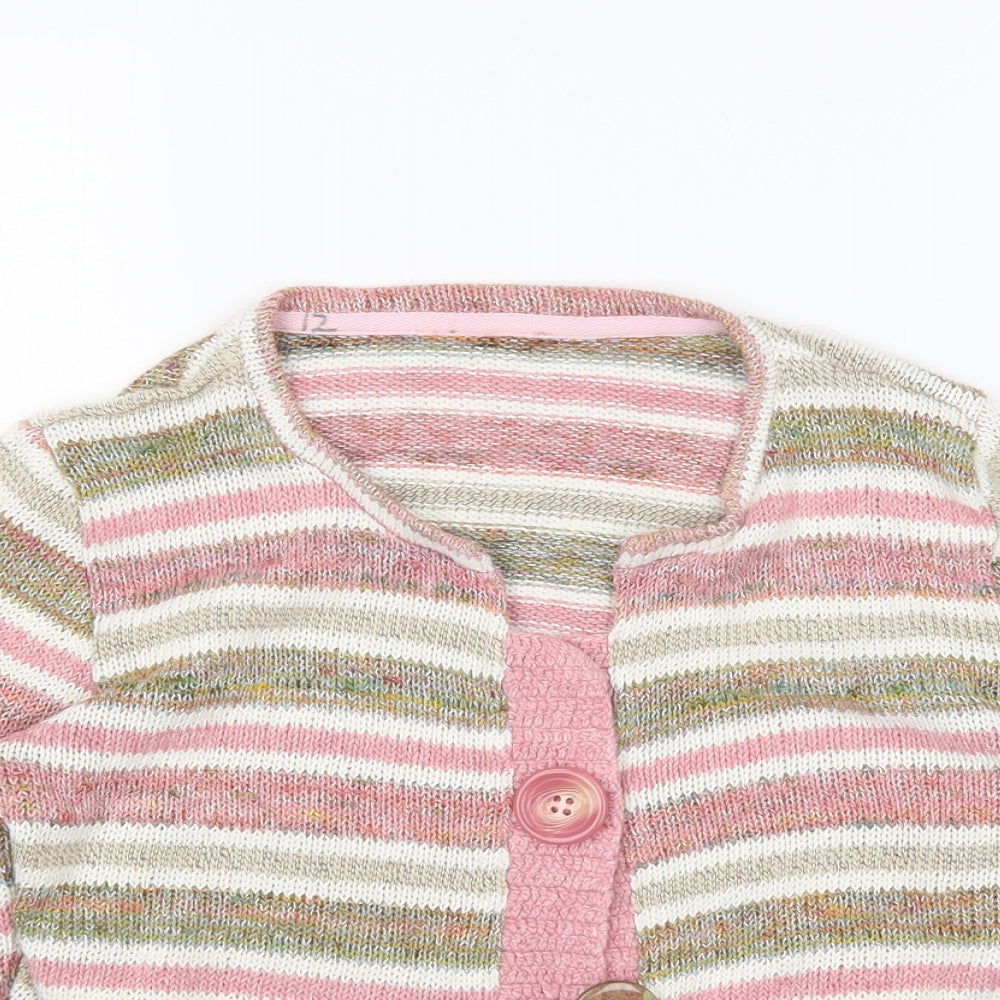 Per Una Womens Multicoloured Round Neck Striped Acrylic Cardigan Jumper Size 14
