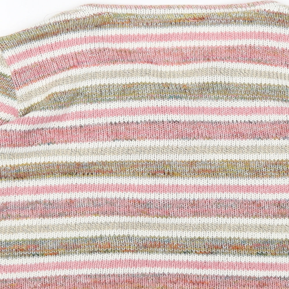 Per Una Womens Multicoloured Round Neck Striped Acrylic Cardigan Jumper Size 14
