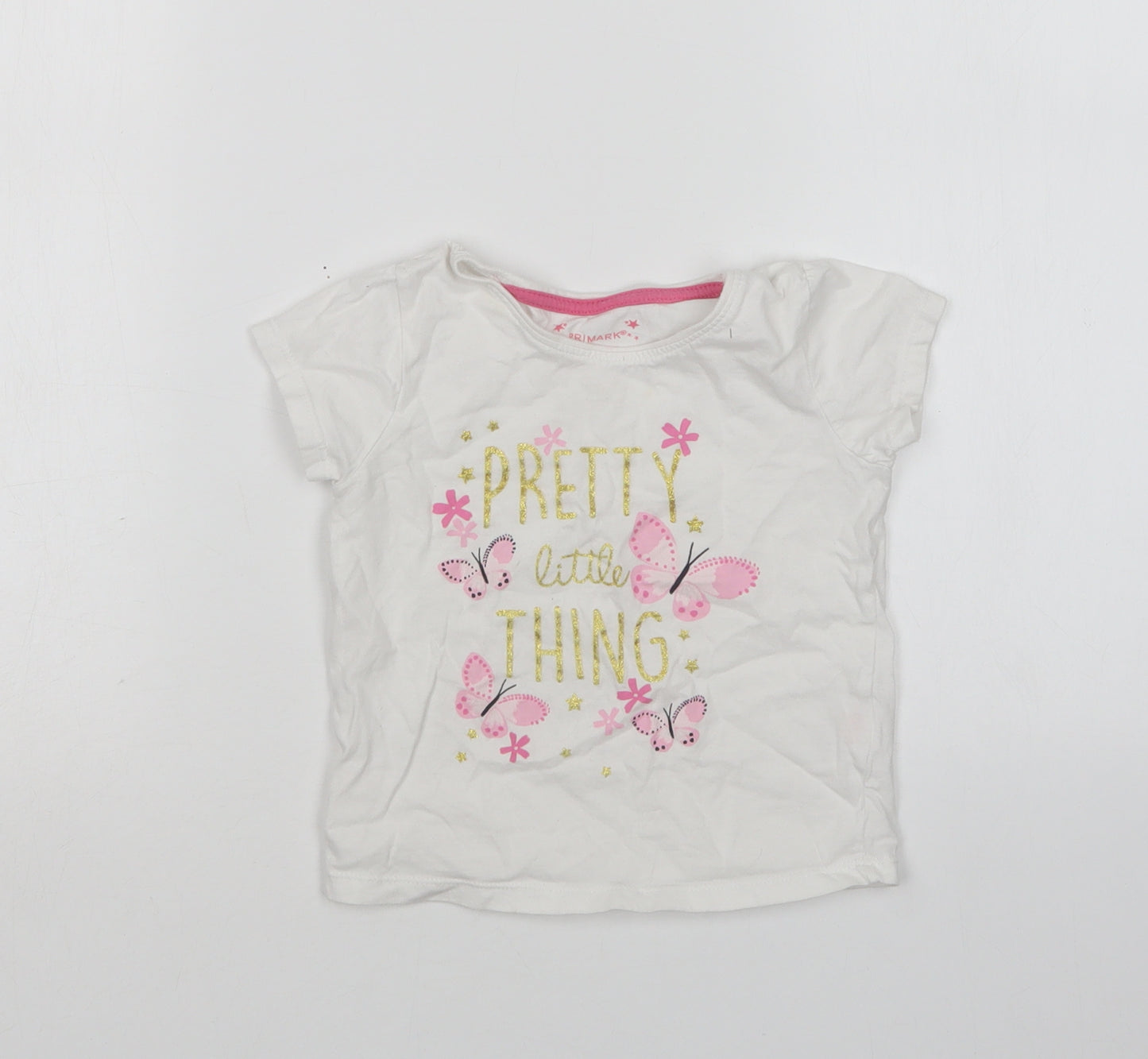 Primark Girls White  Cotton Basic T-Shirt Size 3-4 Years Round Neck