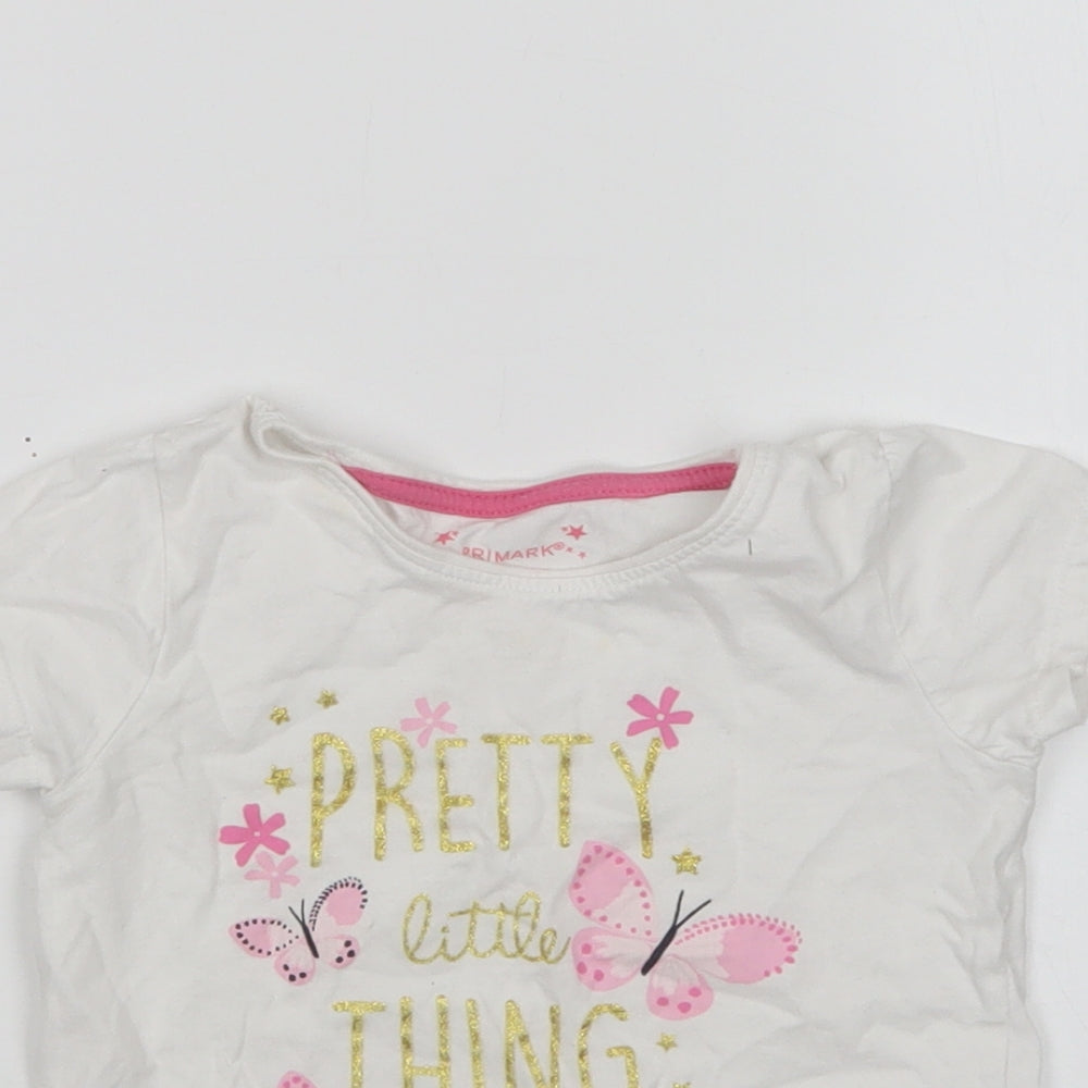 Primark Girls White  Cotton Basic T-Shirt Size 3-4 Years Round Neck