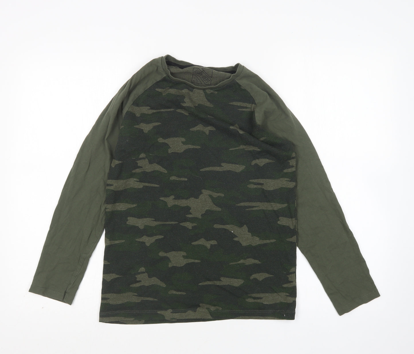 Matalan Boys Green Camouflage Cotton Basic T-Shirt Size 13 Years Round Neck