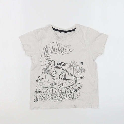George Boys White  Cotton Basic T-Shirt Size 4-5 Years Round Neck  - Dinosaur