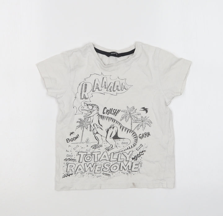 George Boys White Cotton Basic T-Shirt Size 4-5 Years Round Neck - Dinosaur