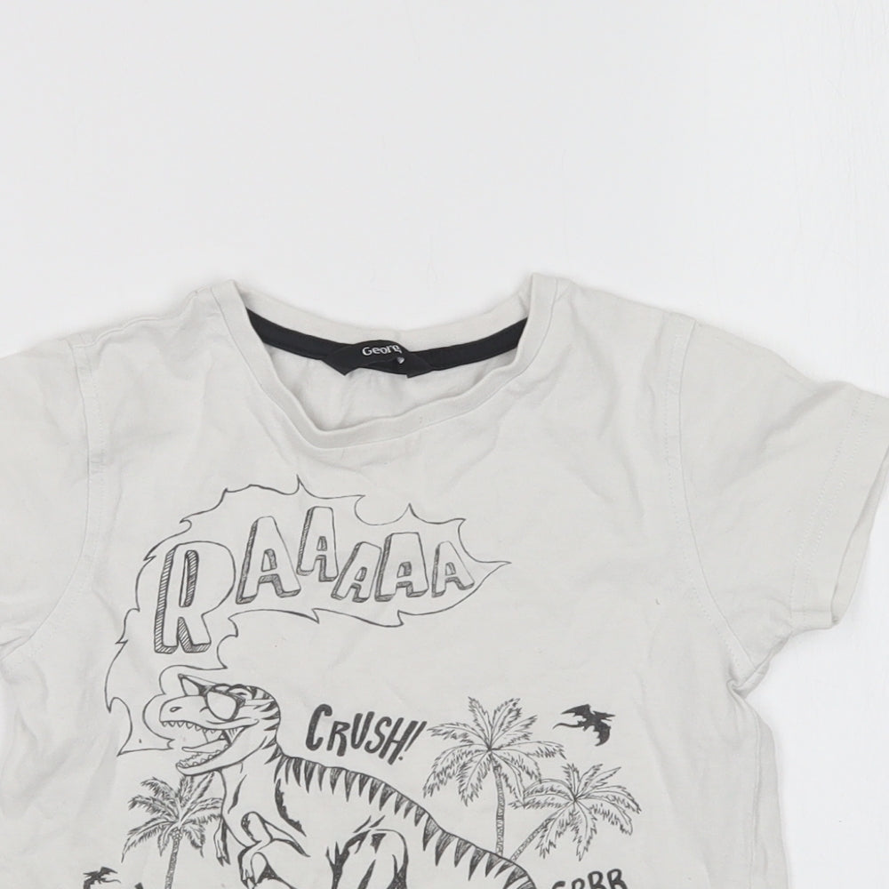 George Boys White  Cotton Basic T-Shirt Size 4-5 Years Round Neck  - Dinosaur