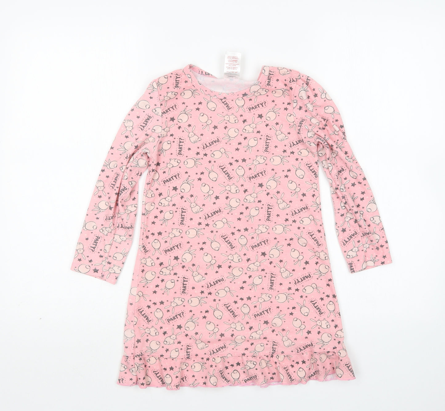 Peacocks Girls Pink Animal Print Polyester T-Shirt Dress  Size 6-7 Years  Round Neck