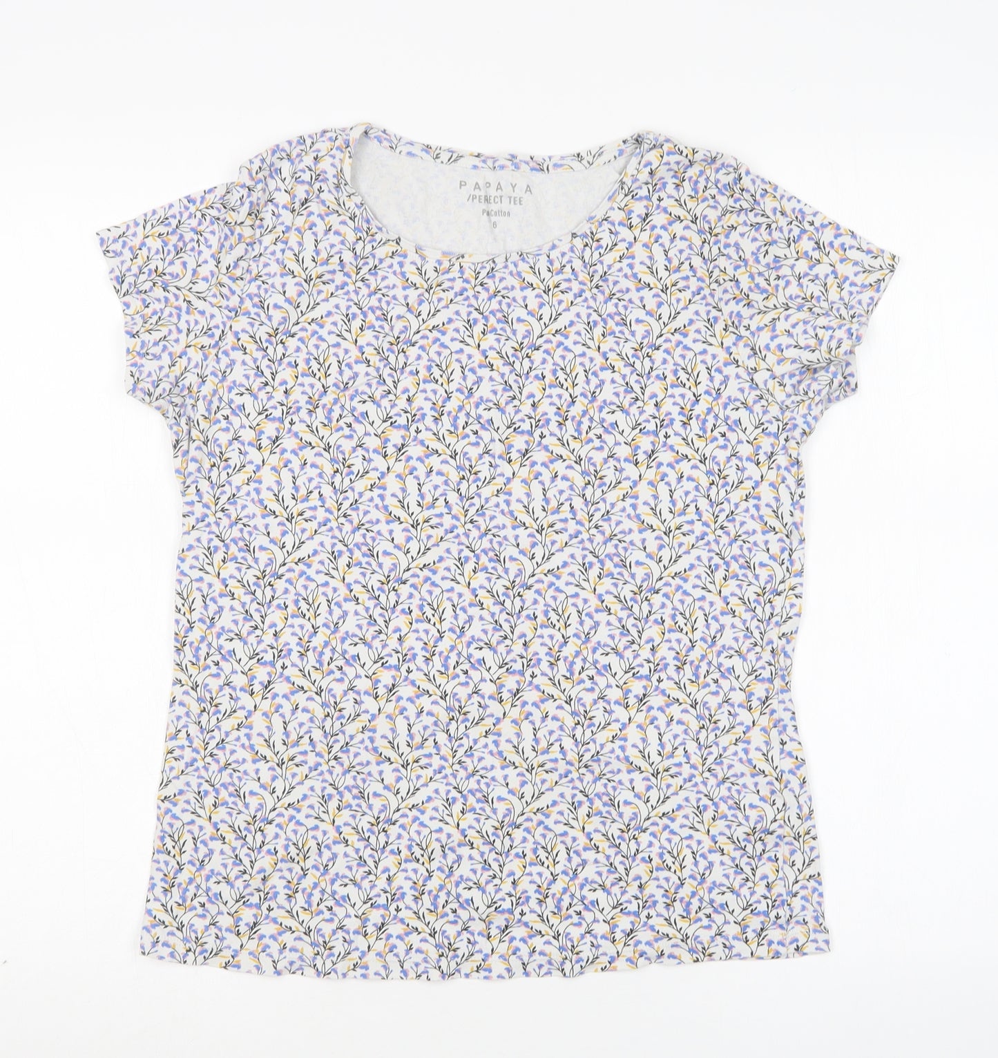 Papaya Womens Multicoloured Floral Cotton Basic T-Shirt Size 16 Round Neck
