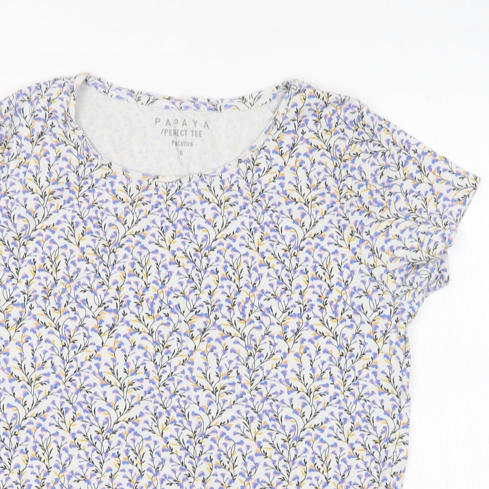 Papaya Womens Multicoloured Floral Cotton Basic T-Shirt Size 16 Round Neck