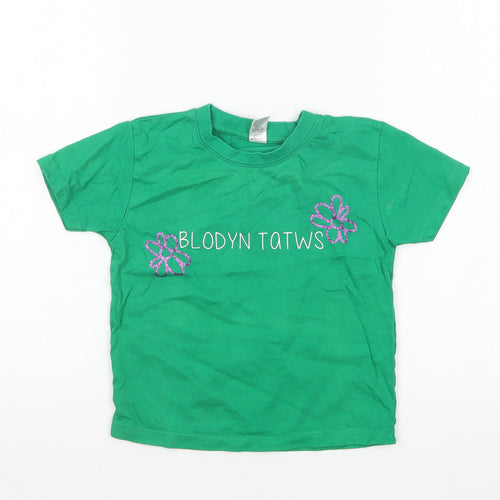 Imperial  Girls Green  Cotton Basic T-Shirt Size 4 Years Round Neck