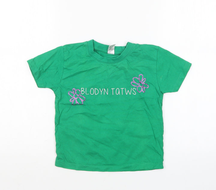 Imperial  Girls Green  Cotton Basic T-Shirt Size 4 Years Round Neck