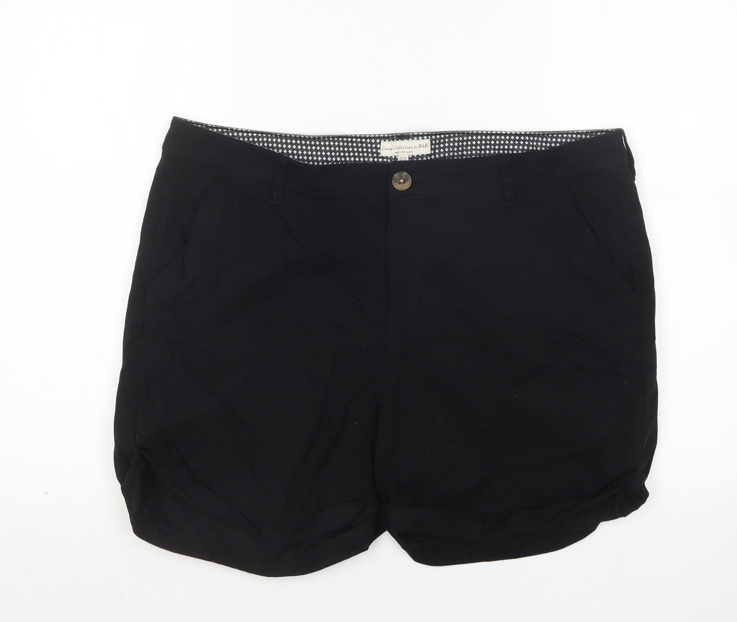 F&F Womens Black  Cotton Chino Shorts Size 18 L5 in Regular