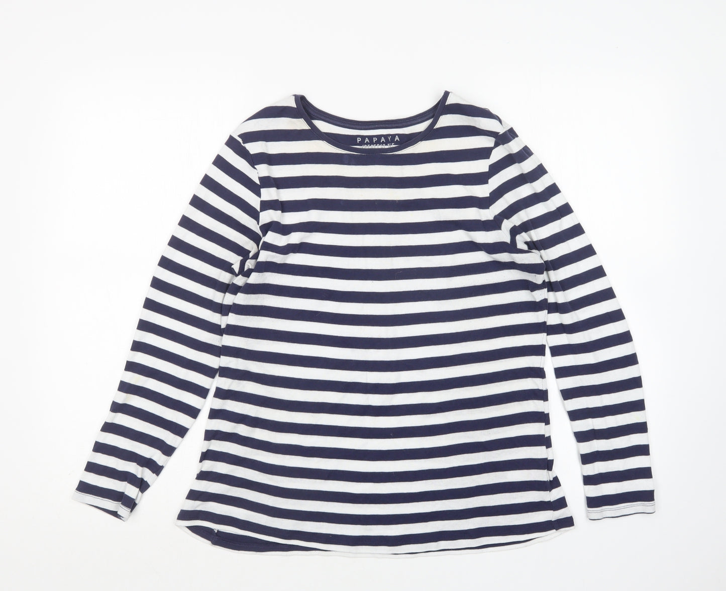Papaya Womens Multicoloured Striped Cotton Basic T-Shirt Size 14 Round Neck