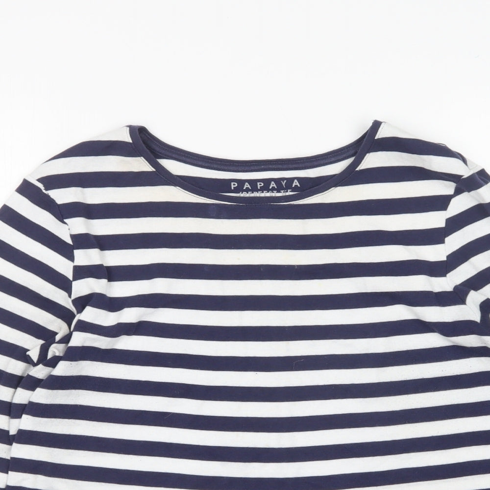 Papaya Womens Multicoloured Striped Cotton Basic T-Shirt Size 14 Round Neck