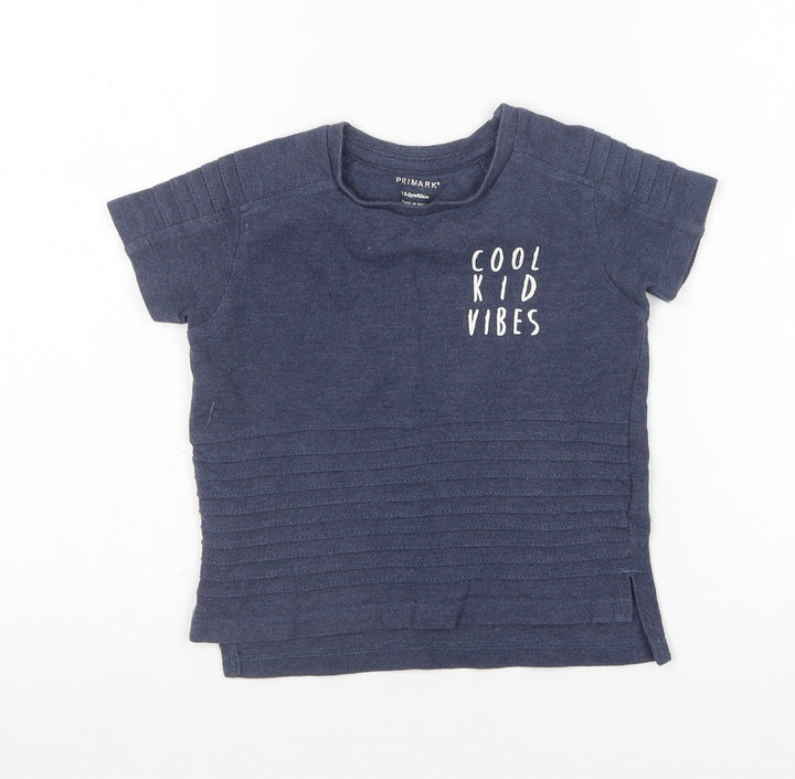Primark Boys Blue Cotton Basic T-Shirt Size 18-24 Months Round Neck