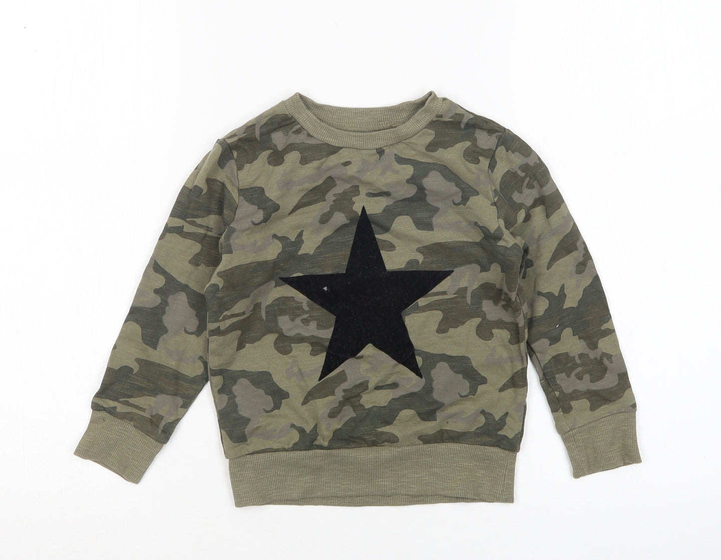 NEXT Boys Green Round Neck Camouflage Cotton Pullover Jumper Size 2-3 Years