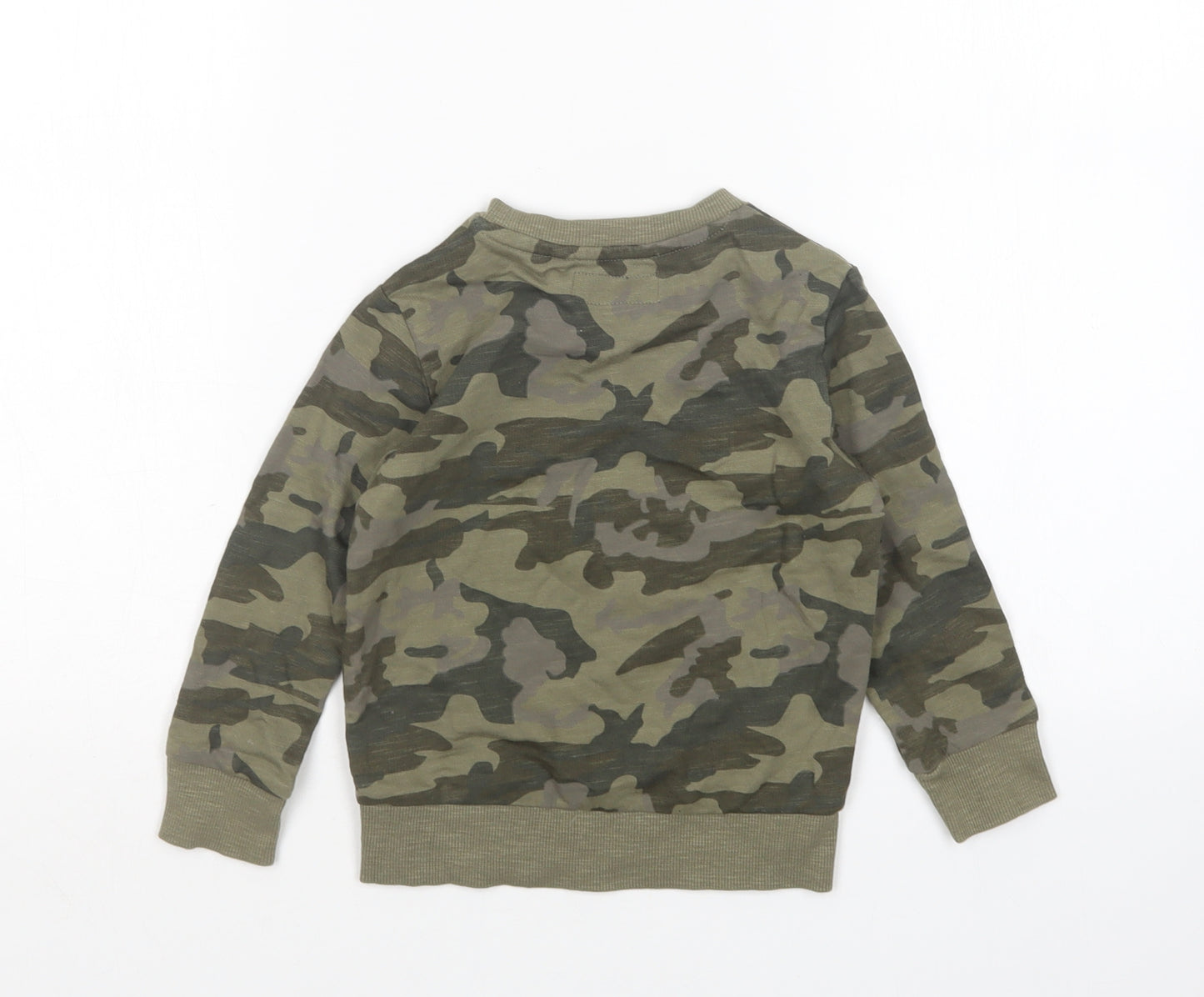 NEXT Boys Green Round Neck Camouflage Cotton Pullover Jumper Size 2-3 Years