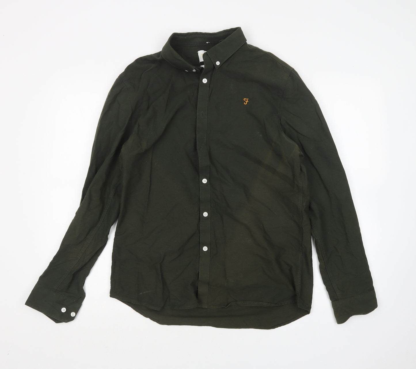 Farah Mens Green  Cotton  Button-Up Size L Collared