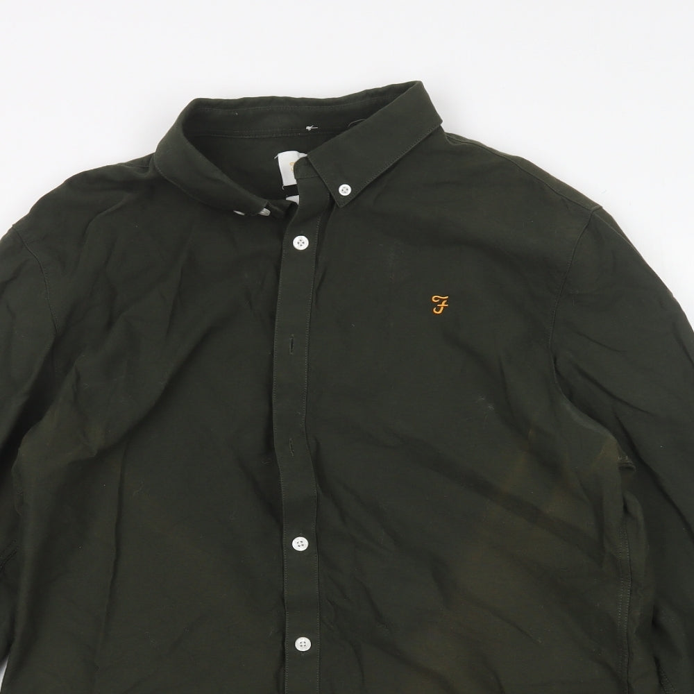 Farah Mens Green  Cotton  Button-Up Size L Collared